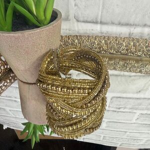 Beaded Gold Tone Cuff Bracelet